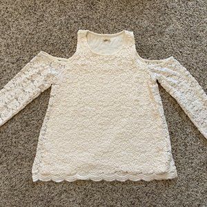 Hollister Cream/White Off the Shoulder Lace Top, Size M